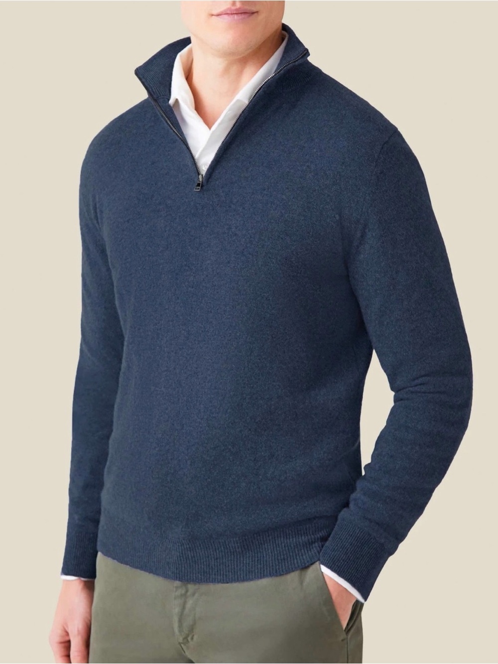 Nordstrom Men’s Shop 100% Cashmere Quarter Zip Navy Sweater  , XL